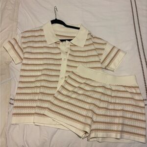 Amazon Women's Cream and Tan Striped Button Down Shirt. Never worn!